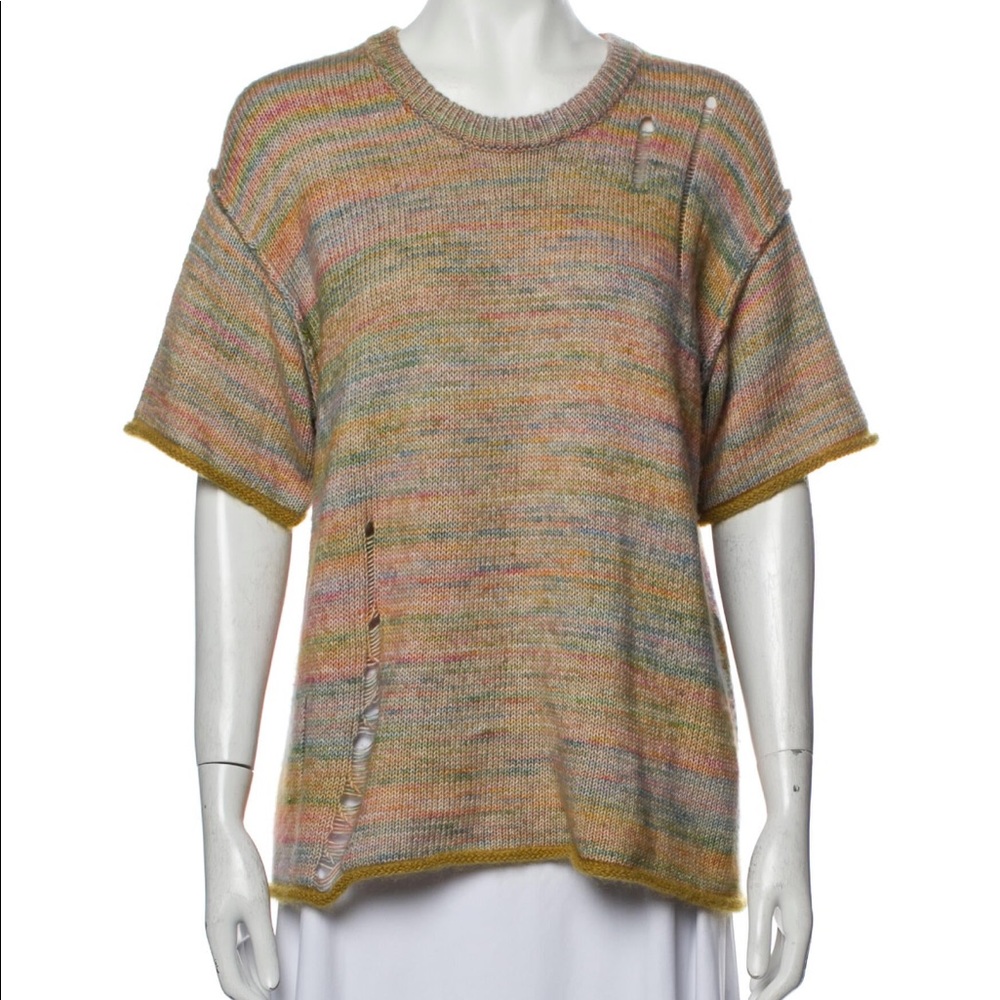 Raquel Allegra Pullover Short Sleeve Crew Neck multi colored Sweater Sz 1